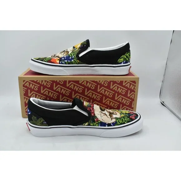 Vans Womens Size 9.5 Black White Fruit Skull Classic Slip On Sneakers Shoes - Picture 11 of 13
